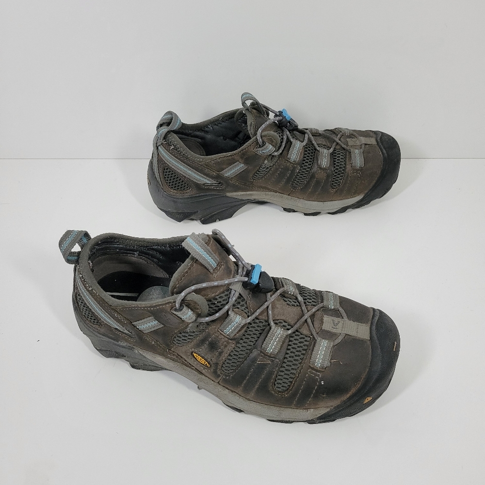 KEEN Utility Atlanta Cool Brown Leather Low Steel Toe ESD Work Shoes Women Sz 9